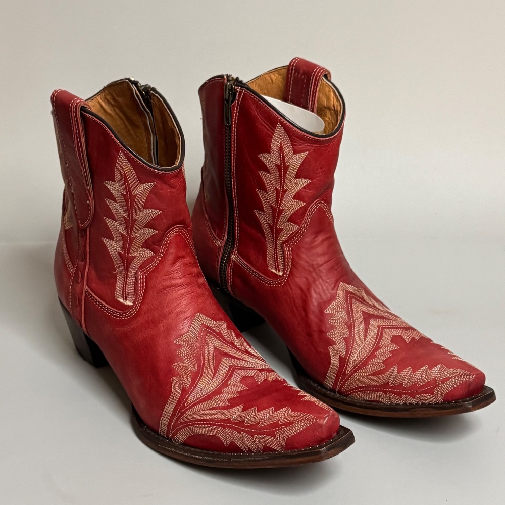 READ Circle G by Corral Red Embroidered Leather Ankle Cowboy Boots L5704 Size 11